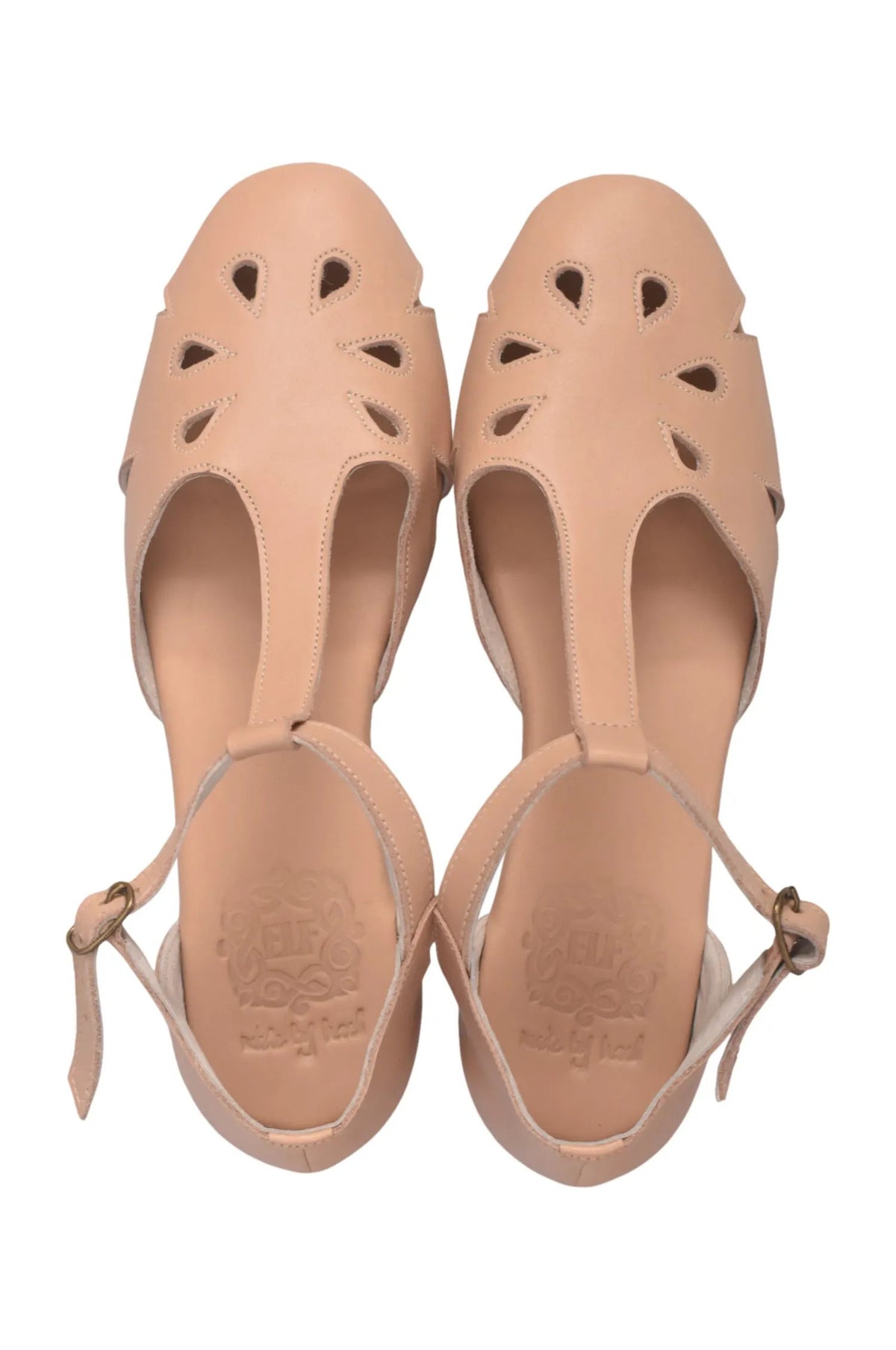 Oasis Cutout T-Strap Leather Flats by ELF