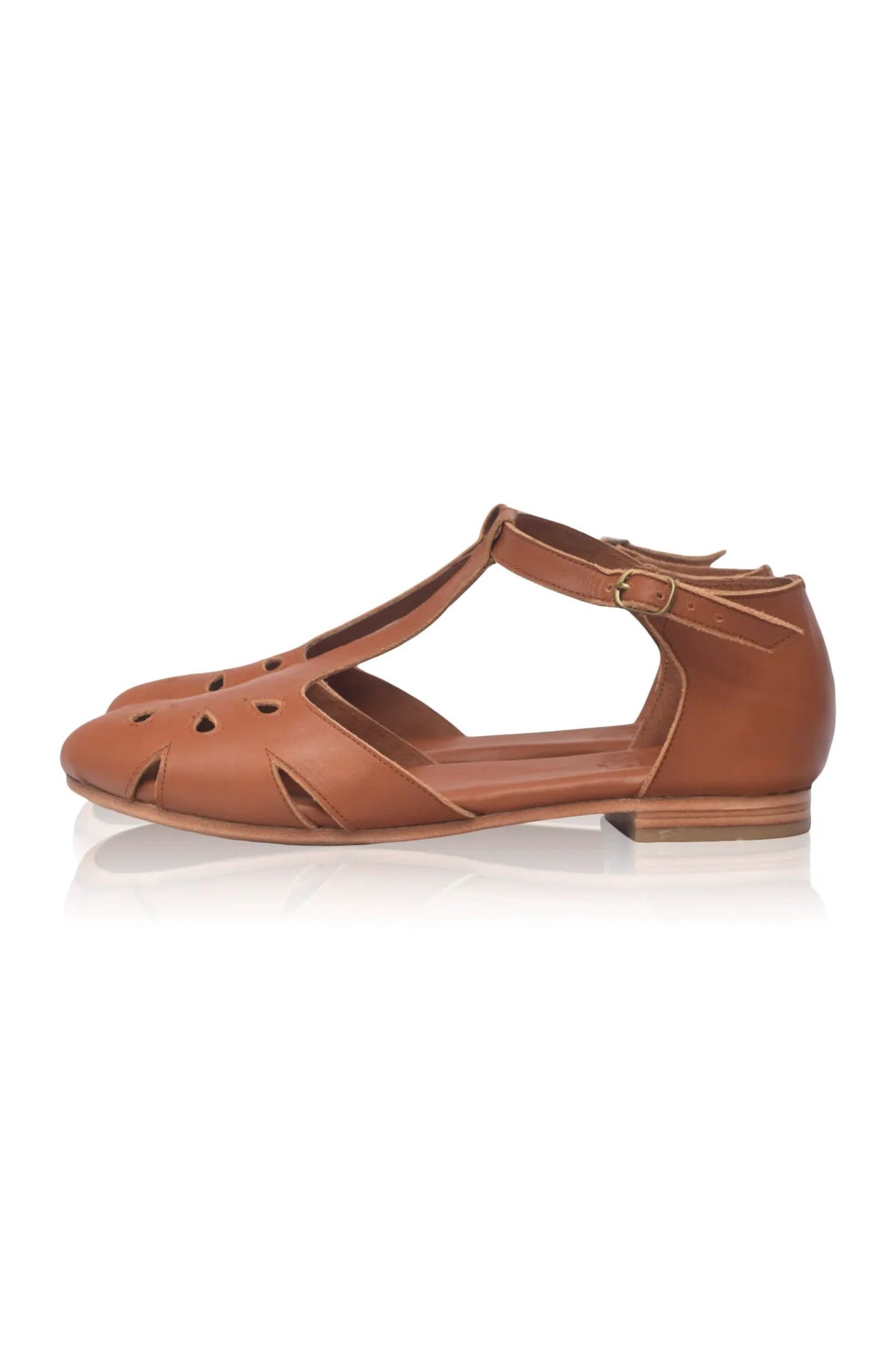ELF Womens Premium Leather Flats With T Strap And Decorative Cutouts by ELF