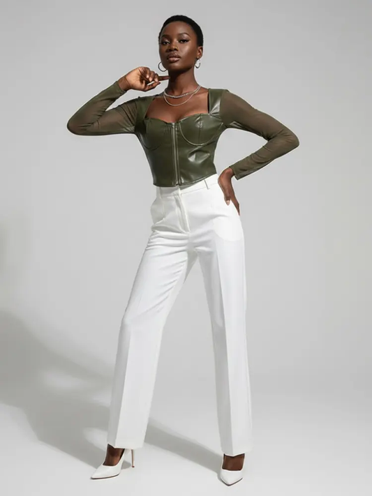 Olive Vegan Leather Corset Top PRINCE: New Colección COUTURE in NOLITA - BYMANYC ® New York by BYMANYC ® New York