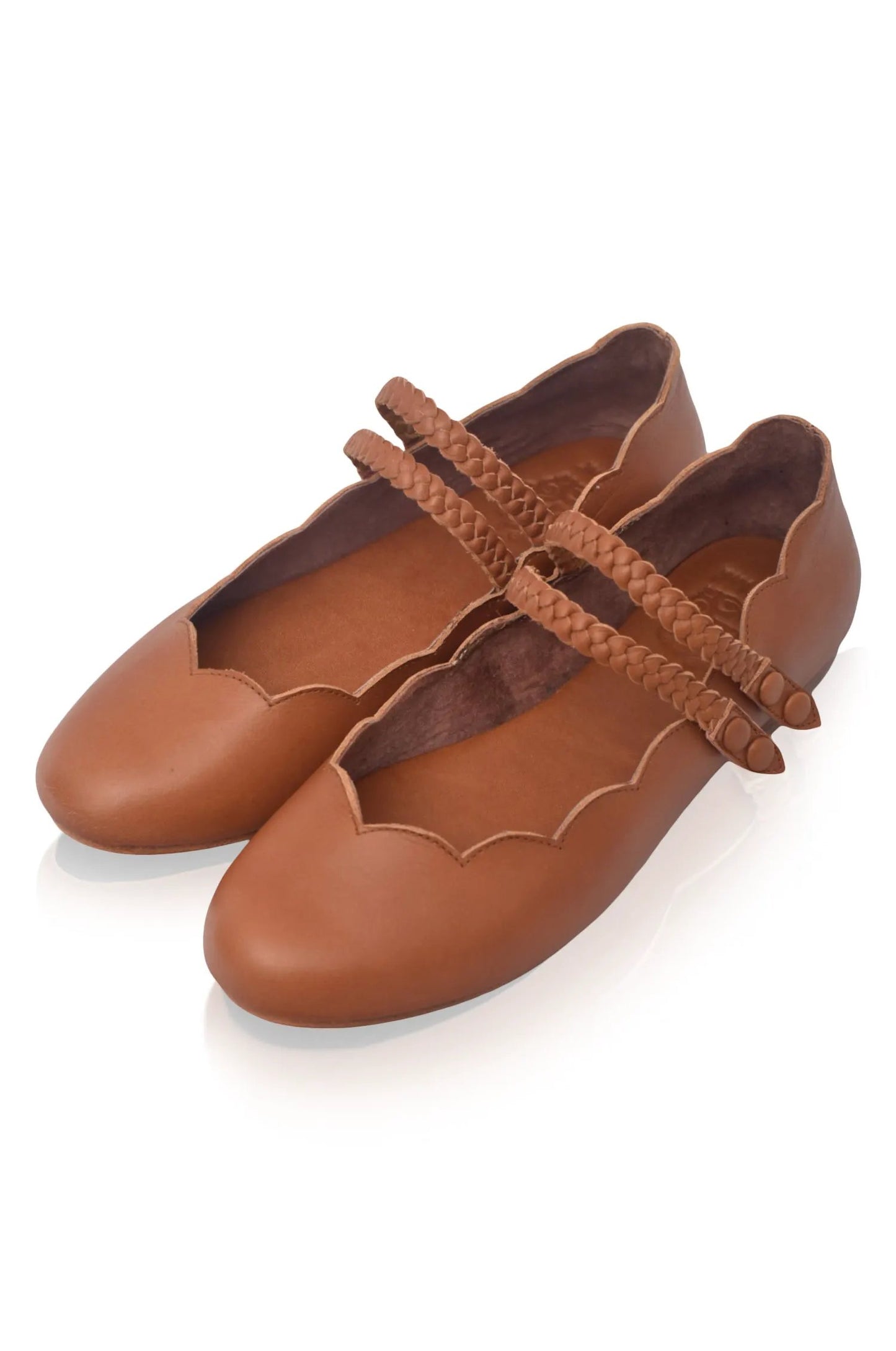 Prima Scalloped Leather Ballet Flats by ELF