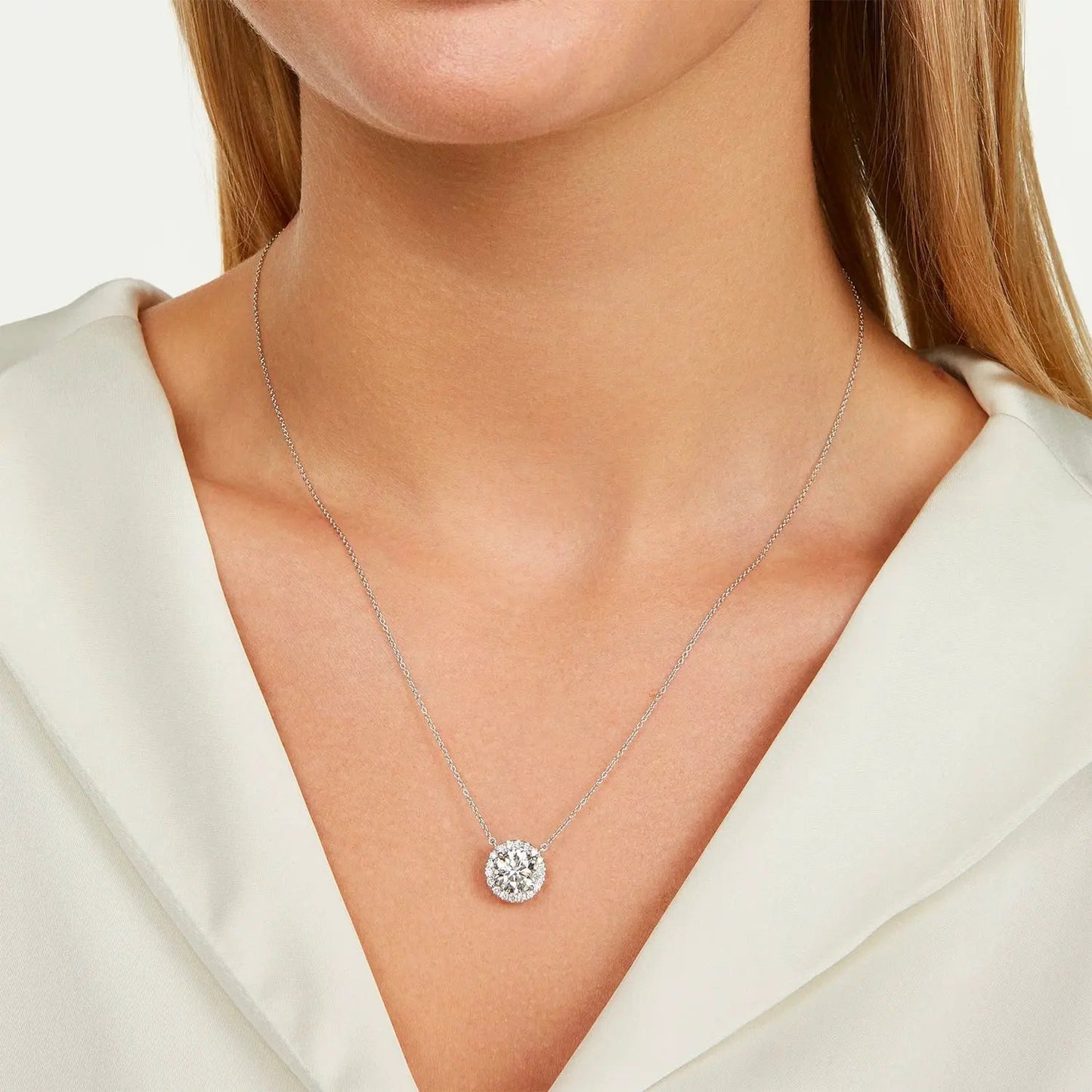 1.50 CTW AGI Certified Lab Grown Diamond Halo Pendant in 14kt White Gold by SightHolderDiamonds LLC
