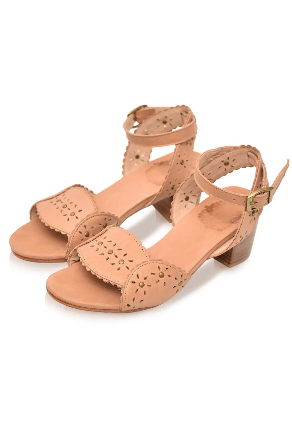 Paloma Scalloped Leather Heel Sandals by ELF