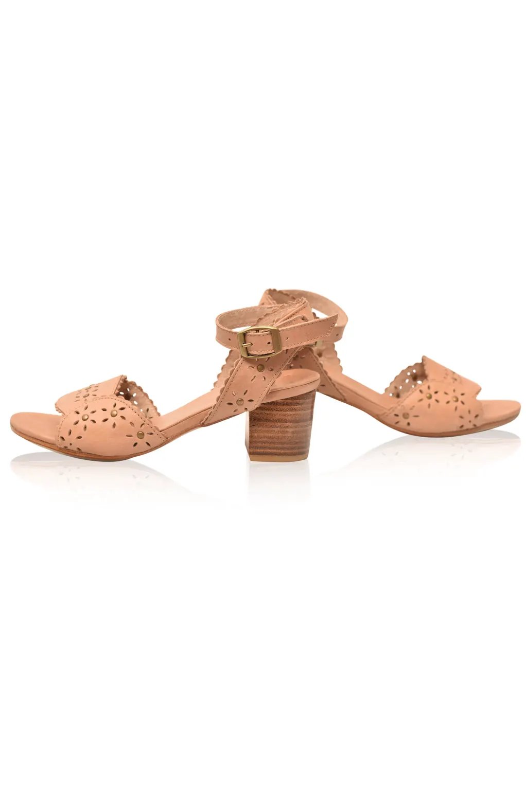 Paloma Scalloped Leather Heel Sandals by ELF