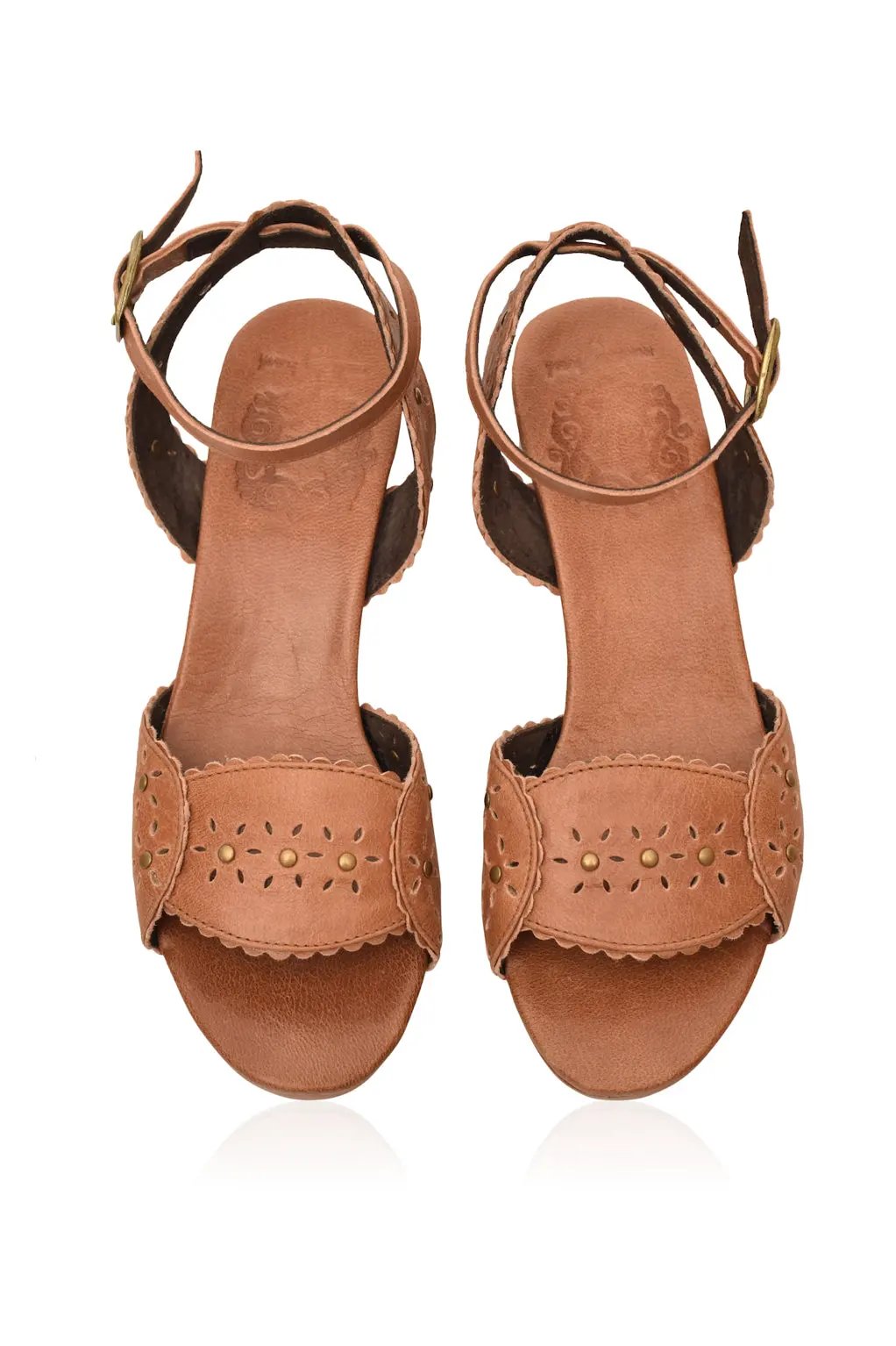 Paloma Scalloped Leather Heel Sandals by ELF