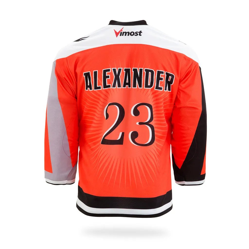 Custom Orange Phoenix Ice Hockey Jersey by Vimost Sportswear