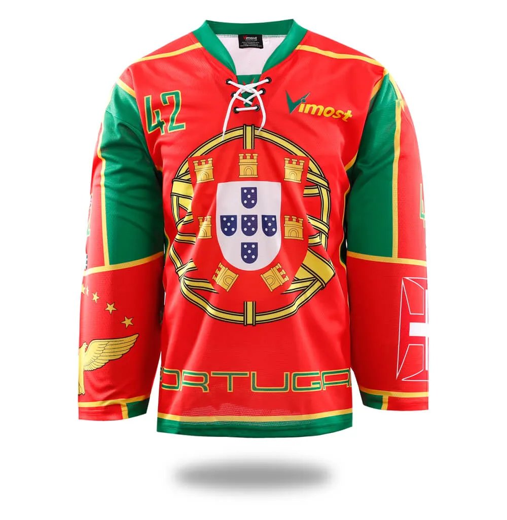 Custom Red Portugal Team Ice Hockey Jersey by Vimost Sportswear