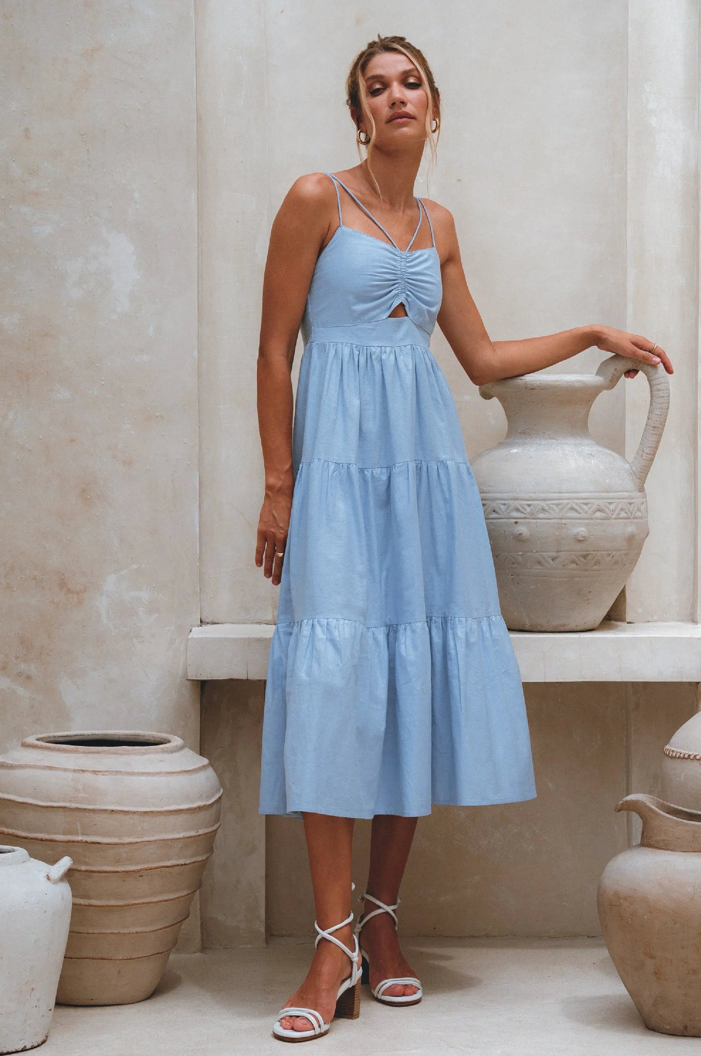 Rafaela Strappy Linen Midi Dress by ELF