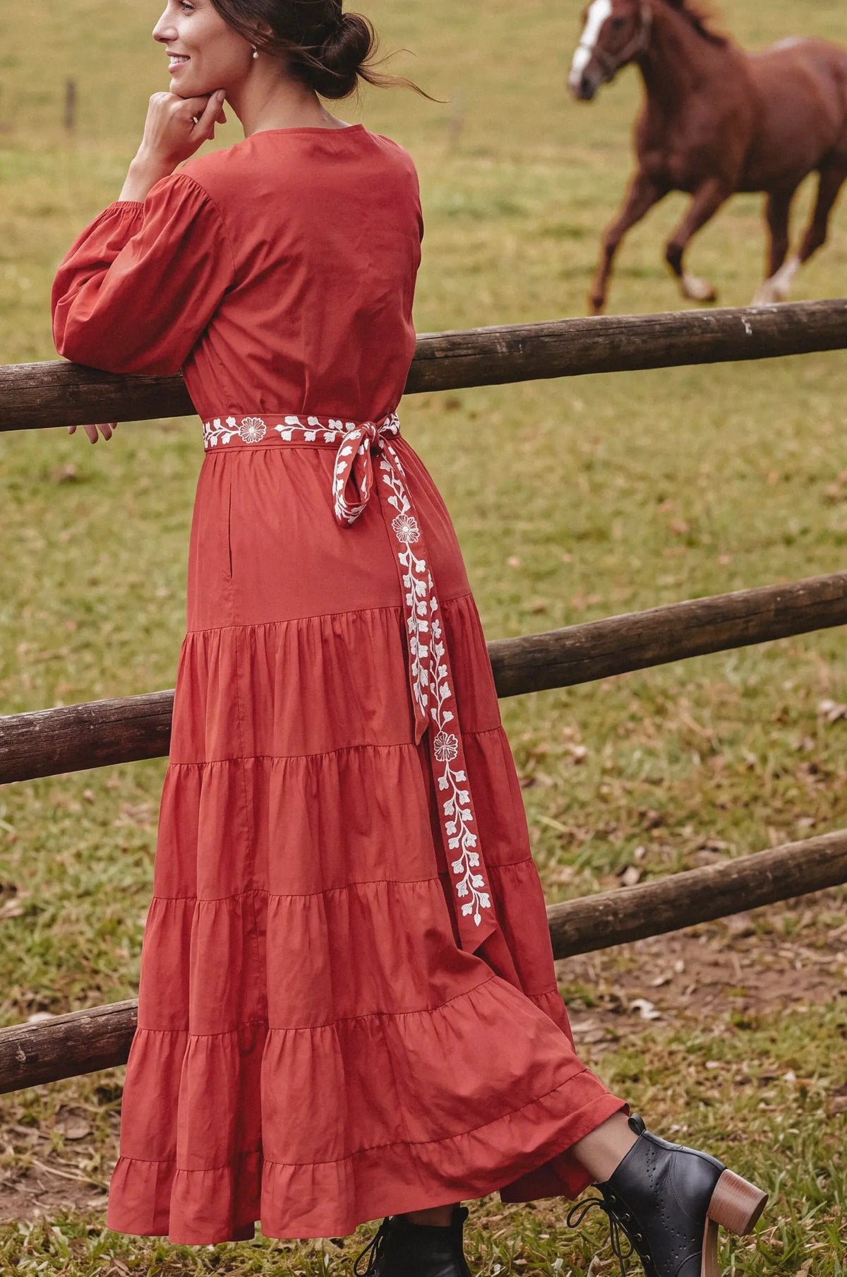 Rosa Alba Embroidered Cotton Wrap Maxi Dress by ELF