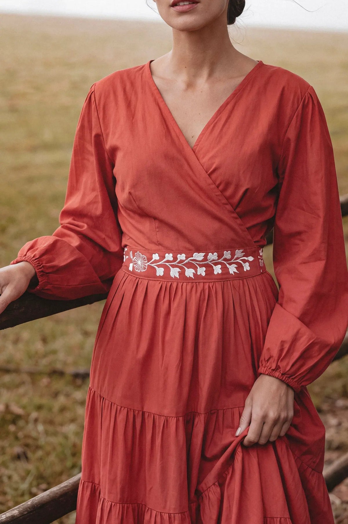 Rosa Alba Embroidered Cotton Wrap Maxi Dress by ELF