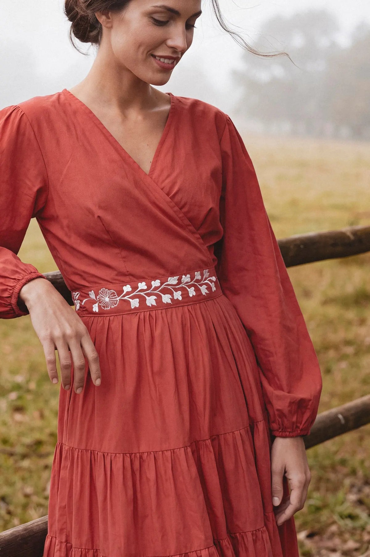 Rosa Alba Embroidered Cotton Wrap Maxi Dress by ELF