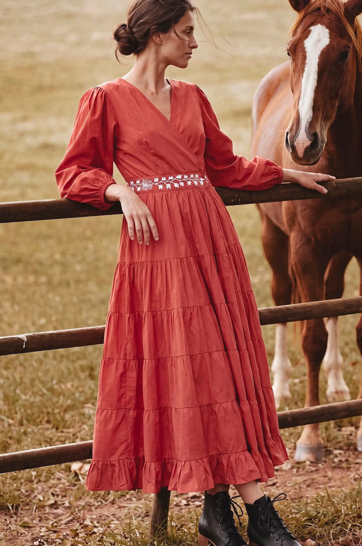 Rosa Alba Embroidered Cotton Wrap Maxi Dress by ELF