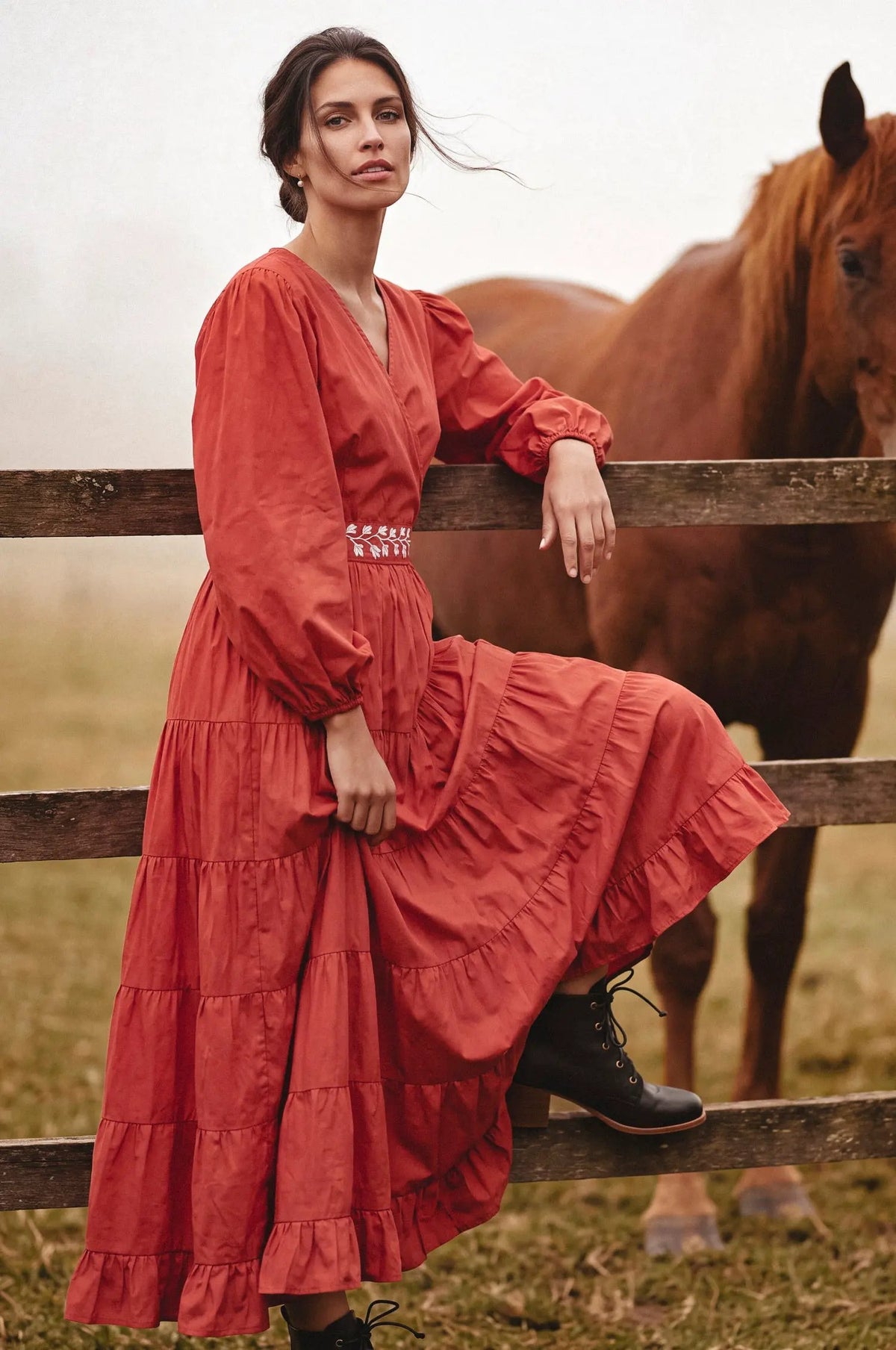 Rosa Alba Embroidered Cotton Wrap Maxi Dress by ELF
