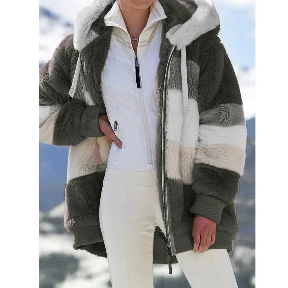 Women’s Hooded Zip-Front Patchwork Jacket by Vimost Shop