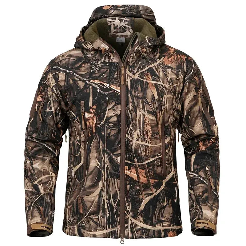 Men's Silent Camouflage Hunting Jacket Soft Shell Outdoor Hiking Fishing Hooded Coat Waterproof Fleece Tactical Jackets by Vimost Shop