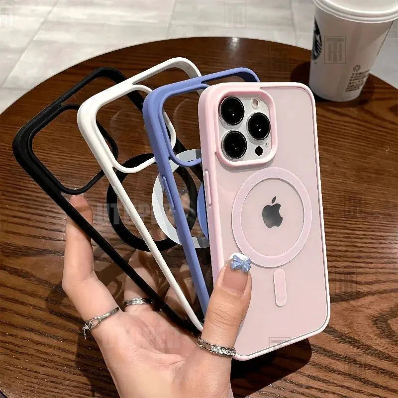 Pink Transparent Acrylic Case for iPhone 17 Air 16 15 14 13 12 11 Pro Max Plus Hard Shockproof Powerful Magnetic Magsafe Cover by 100W Dollar Store