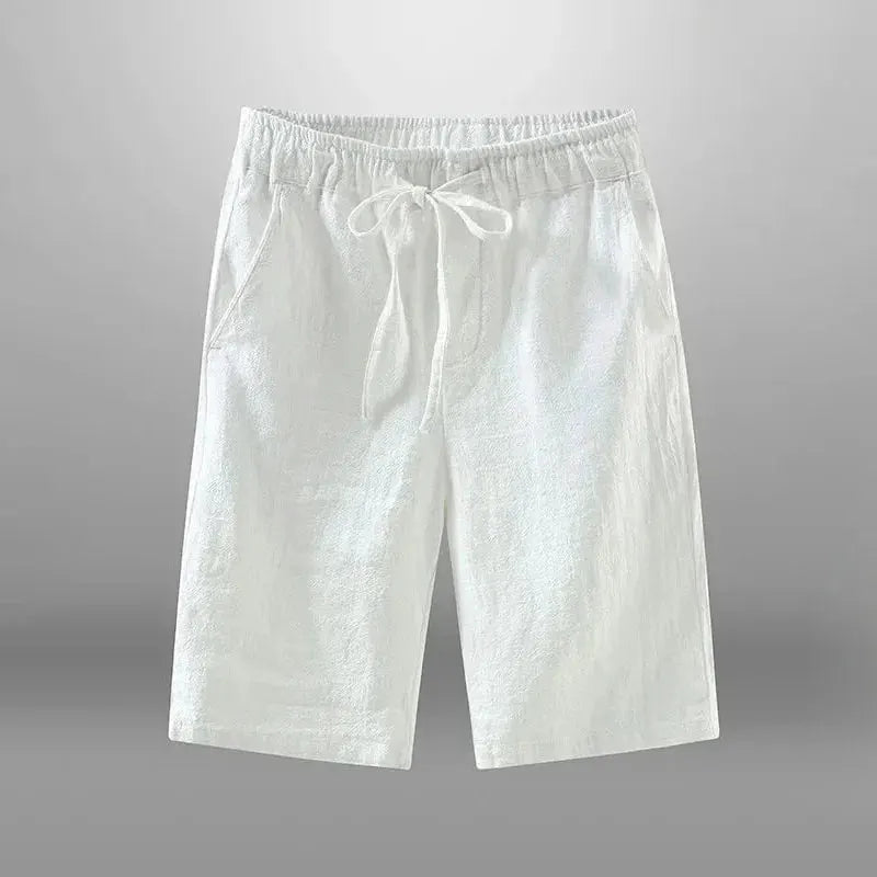 Men’s Cotton-Linen Knee-Length Drawstring Shorts with Pockets and Regular Fit by Vimost Shop