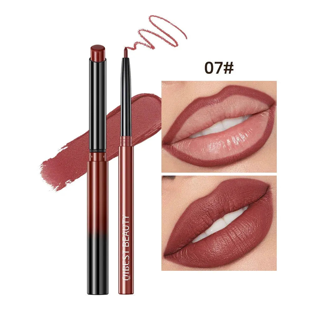 QIBEST 2pcs Lipstick Lipliner Pen Set Matte Nude Lip Liner Pencil Waterproof Long Lasting Lipstick Pen Contour Makeup For Women by QIBEST Makeup Store