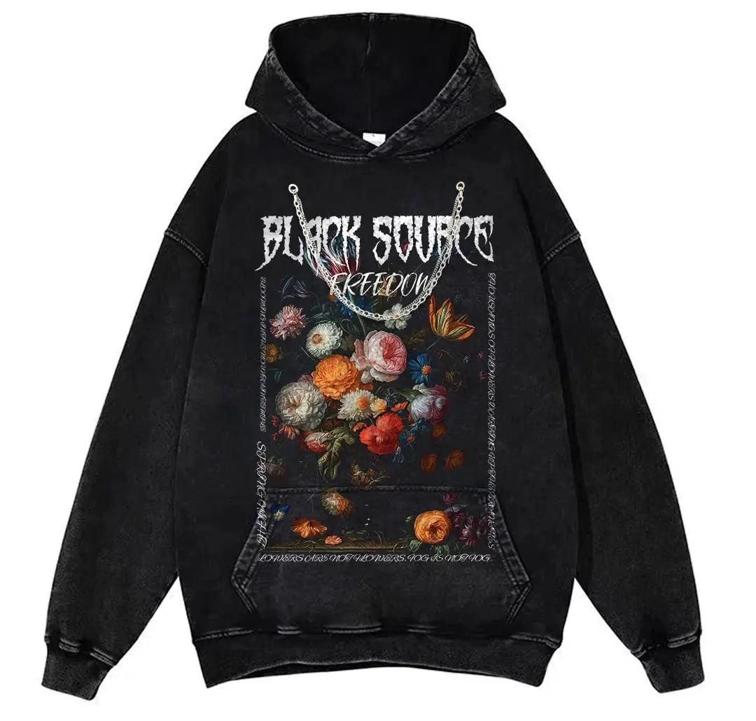 Gothic Rose Letter Print Vintage Washed Oversized T-Shirt by Vimost Shop