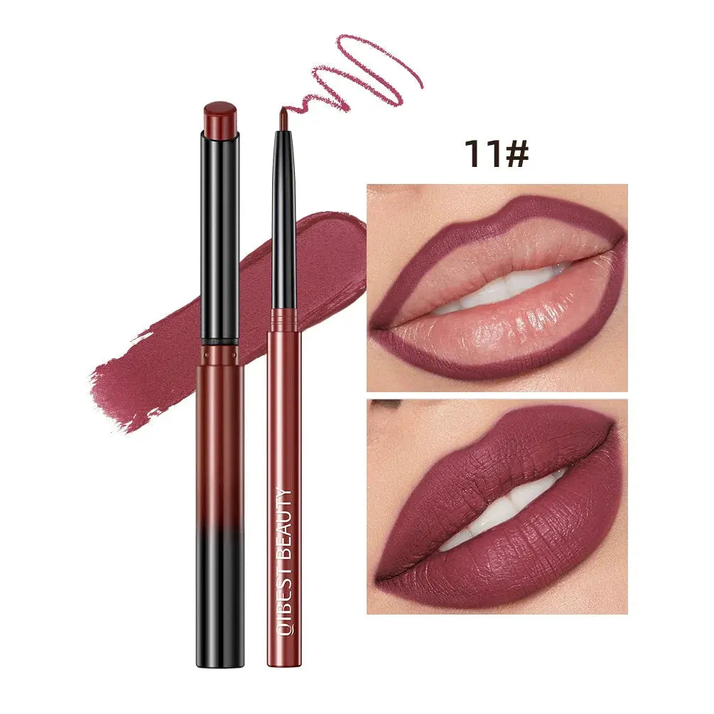 QIBEST 2pcs Lipstick Lipliner Pen Set Matte Velvet Lip Liner Pencil Contour Makeup Sexy Red Lip Stick Long Lasting Cosmetics by QiBest Official Store