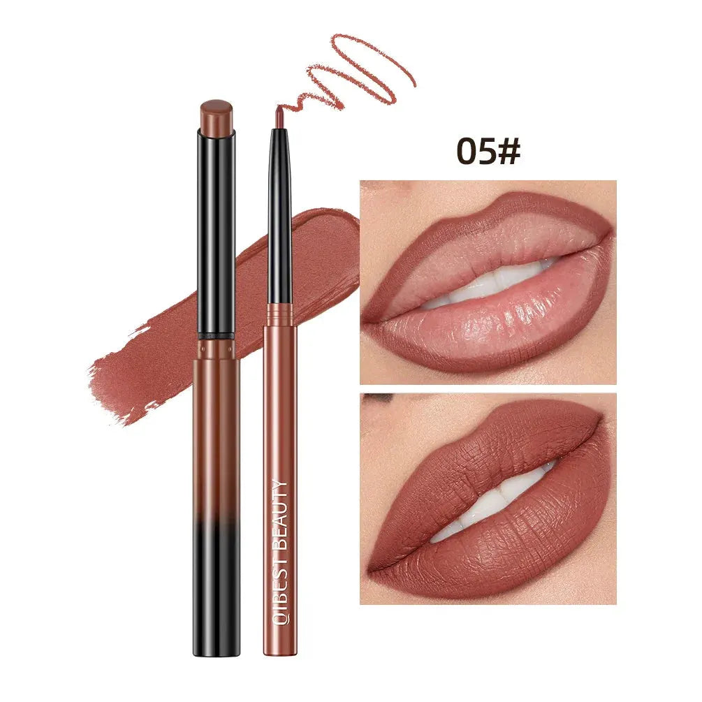 QIBEST Lipstick Pencil Waterproof Sexy Red Nude Purple Matte Tint Lipstick Lasting Lip liner Pen Longlasting Makeup Cosmetics by Factory Makeup Store