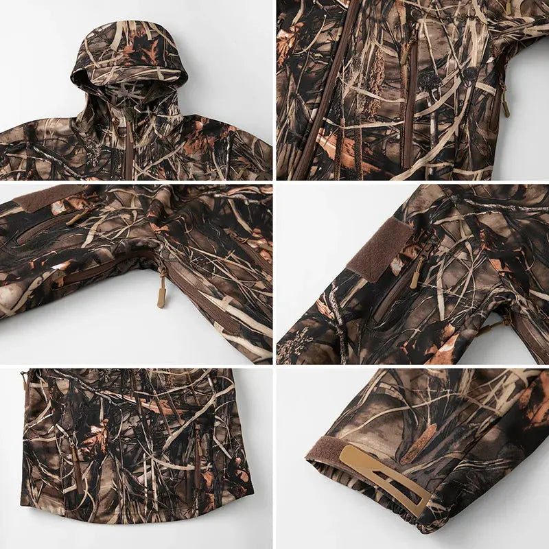 Silent Softshell Camouflage Hunting Jacket Men Waterproof Fleece Hooded Hunting Clothes Warm Outdoor Hiking Tactical Coat by Vimost Shop