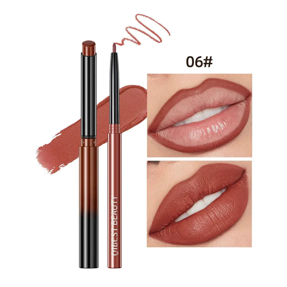 QIBEST 2pcs Lipstick Lipliner Pen Set Matte Nude Lip Liner Pencil Waterproof Long Lasting Lipstick Pen Contour Makeup For Women by QIBEST Makeup Store