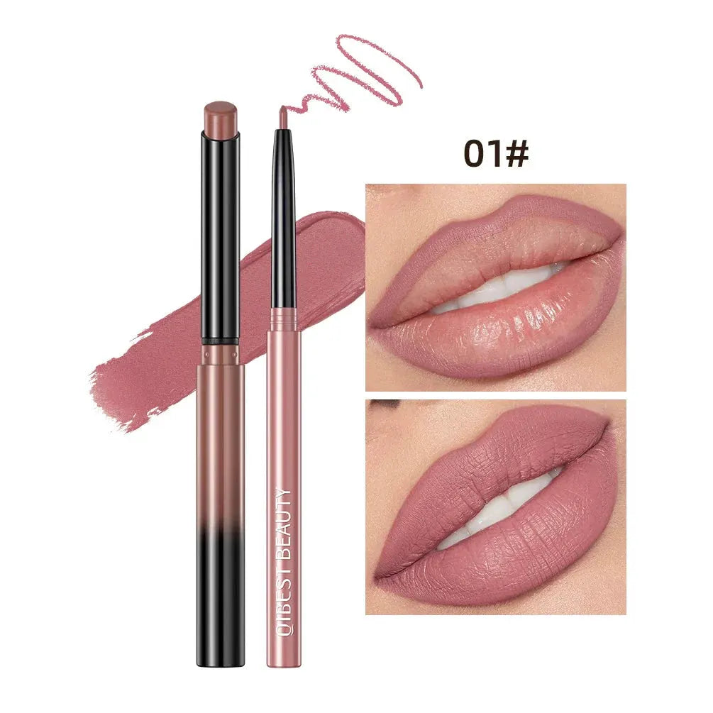 QIBEST 2pcs Lipstick Lipliner Pen Set Matte Nude Lip Liner Pencil Waterproof Long Lasting Lipstick Pen Contour Makeup For Women by QIBEST Makeup Store