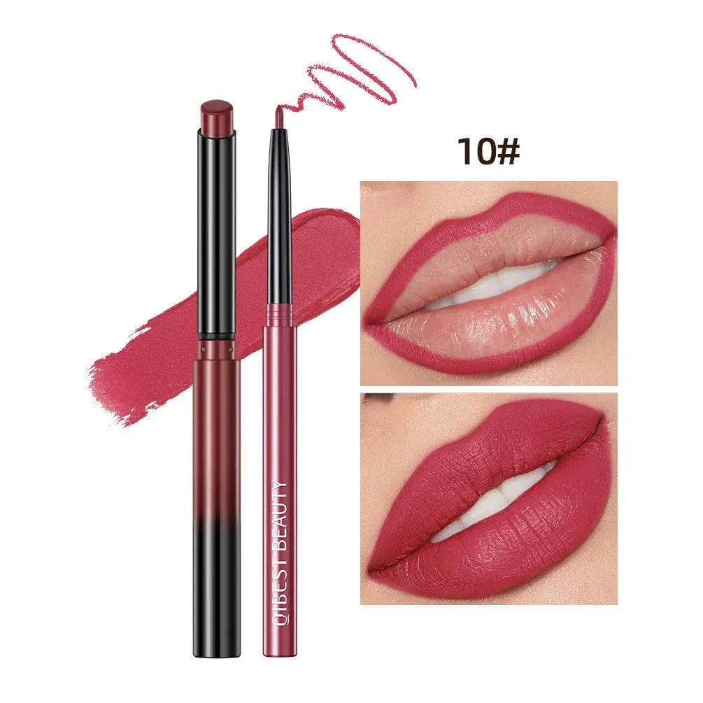 QIBEST 2pcs Lipstick Lipliner Pen Set Matte Nude Lip Liner Pencil Waterproof Long Lasting Lipstick Pen Contour Makeup For Women by QIBEST Makeup Store