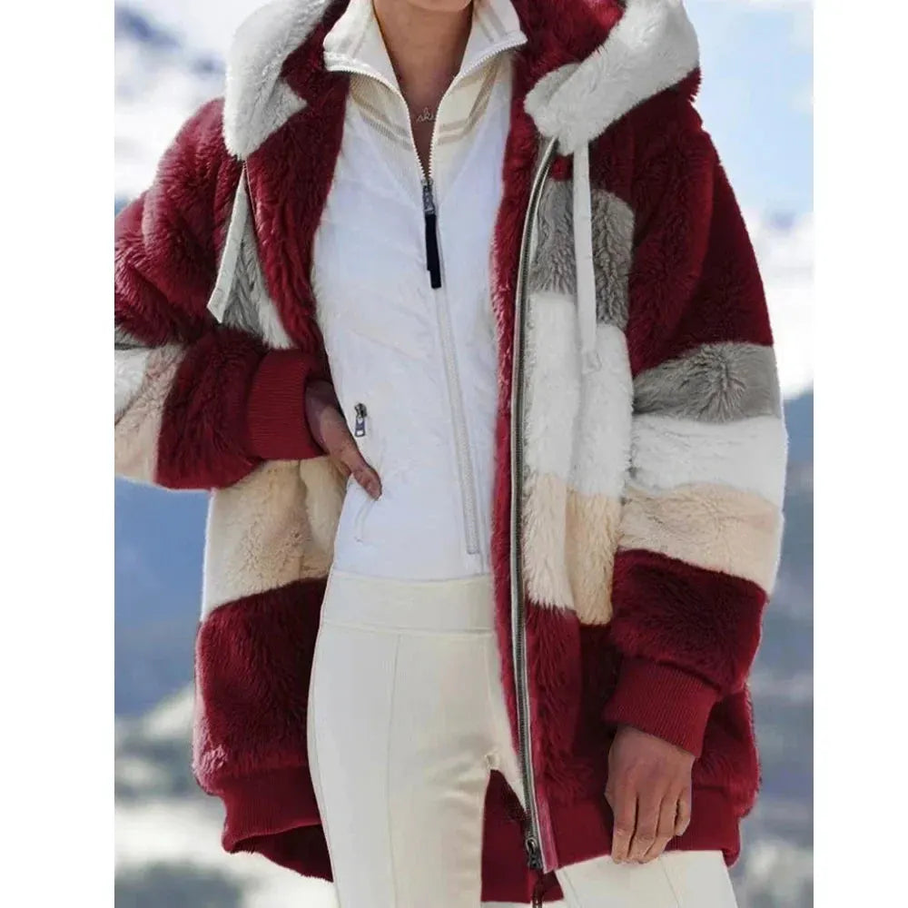 Women’s Hooded Zip-Front Patchwork Jacket by Vimost Shop