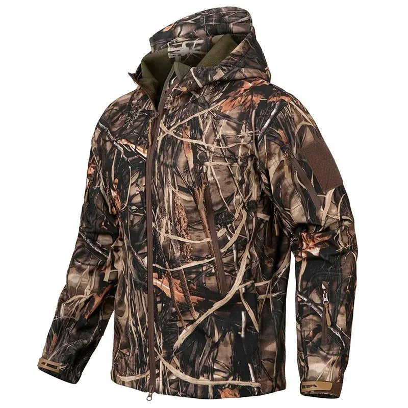 Men's Silent Camouflage Hunting Jacket Soft Shell Outdoor Hiking Fishing Hooded Coat Waterproof Fleece Tactical Jackets by Vimost Shop