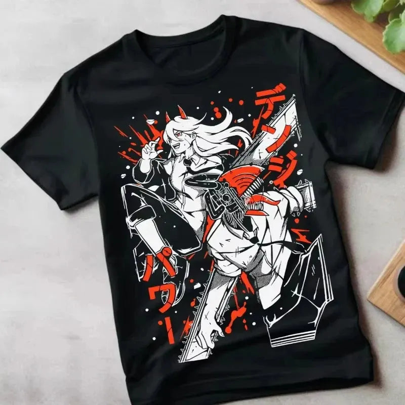 Summer Chainsaw Man Denji Black Cotton Streetwear T-Shirt by Vimost Shop
