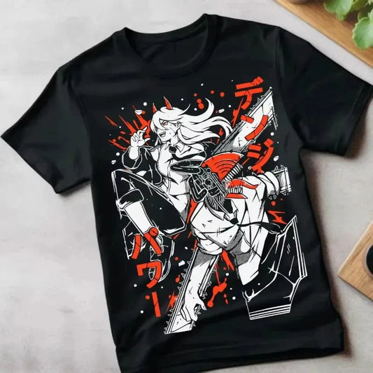 Summer Chainsaw Man Denji Black Cotton Streetwear T-Shirt by Vimost Shop