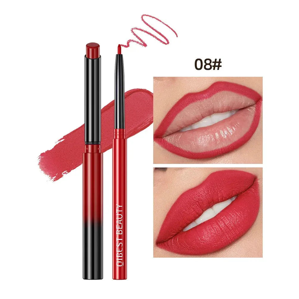 QIBEST 2pcs Lipstick Lipliner Pen Set Matte Nude Lip Liner Pencil Waterproof Long Lasting Lipstick Pen Contour Makeup For Women by QIBEST Makeup Store