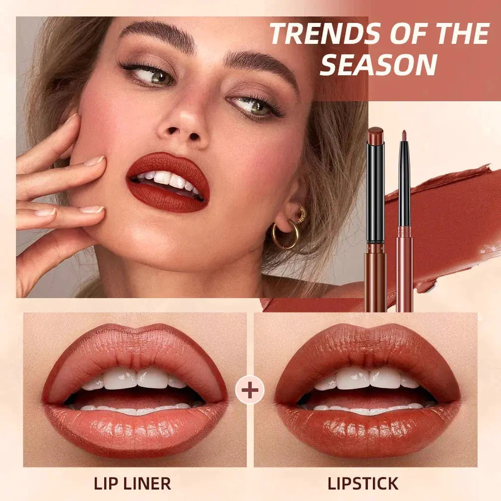 QIBEST 2pcs Lipstick Lipliner Pen Set Matte Nude Lip Liner Pencil Waterproof Long Lasting Lipstick Pen Contour Makeup For Women by QIBEST Makeup Store