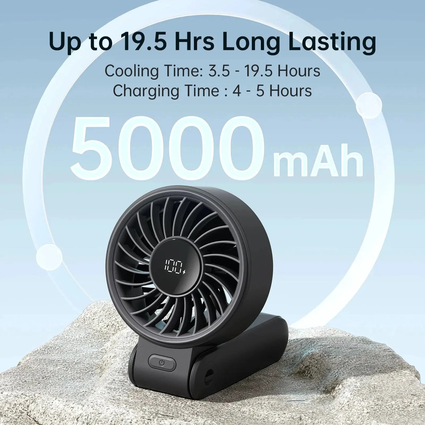 JISULIFE Portable Handheld Fan with LED Display,5 Speeds,5000mAh,150°Folded,3-IN-1 Hand/Desk/Neck Multifunction Personal Fan by JISULIFE Official Store