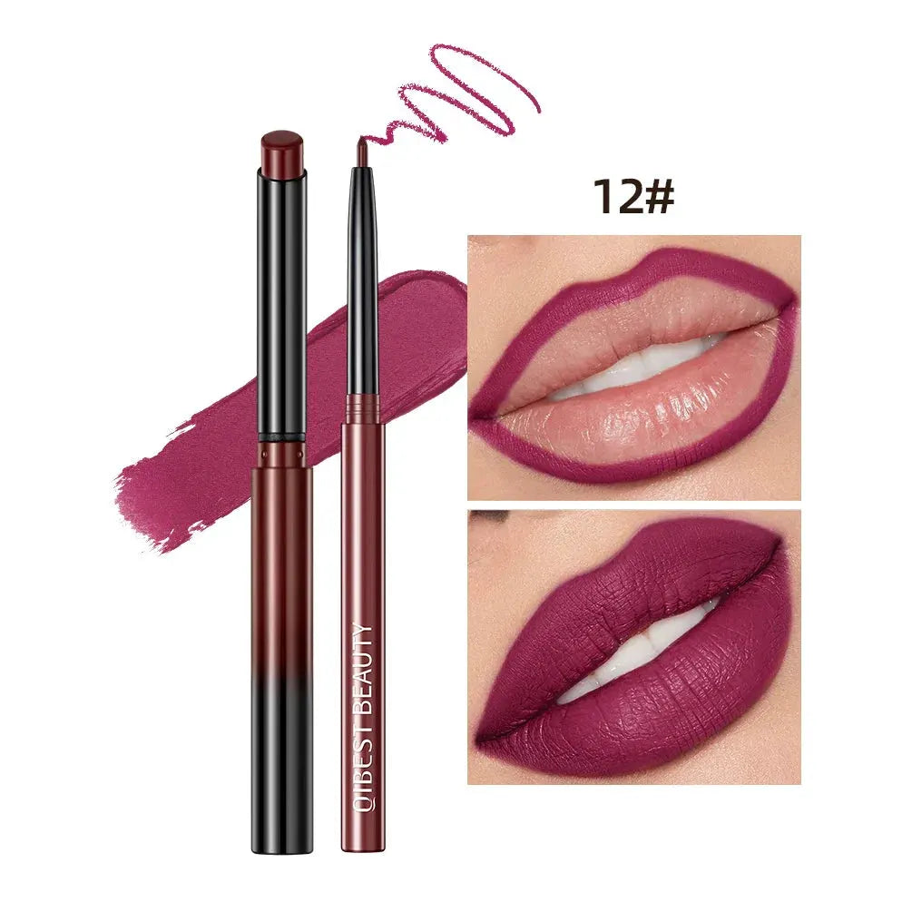 QIBEST 2pcs Lipstick Lipliner Pen Set Matte Velvet Lip Liner Pencil Contour Makeup Sexy Red Lip Stick Long Lasting Cosmetics by QiBest Official Store