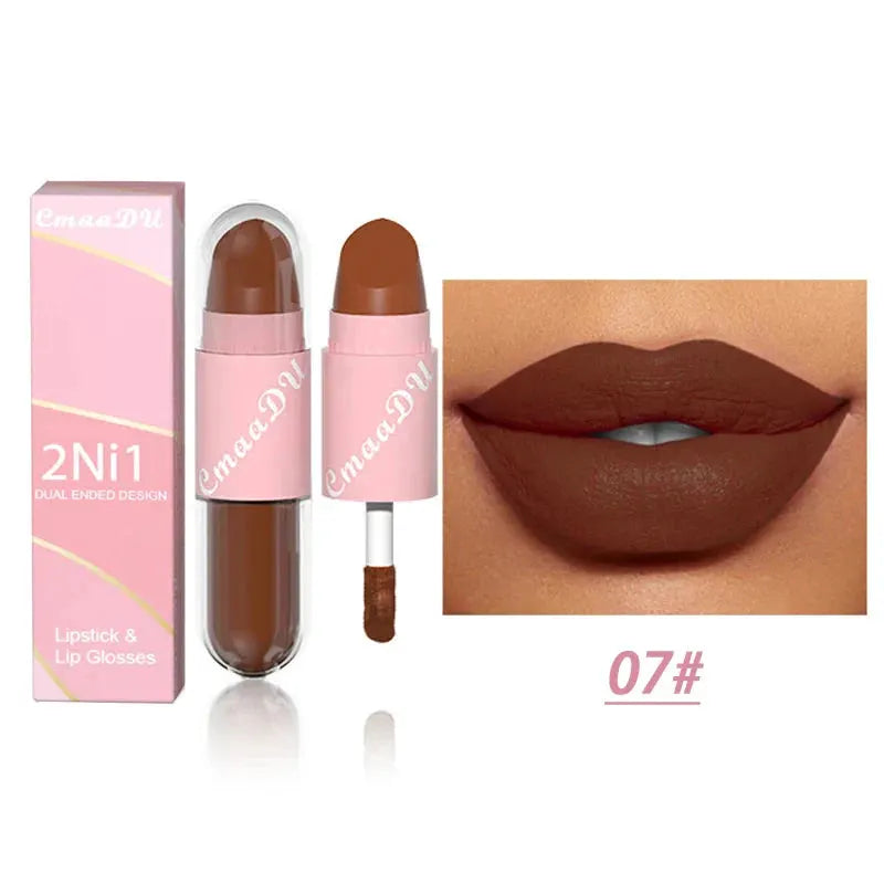 18 Colors 2 in 1 Matte Lipstick Liquid Purple Lip Glaze Double Head Lip Makeup Lasting Waterproof Velvet Sexy Dark Red Lipsticks by HMEINA Store