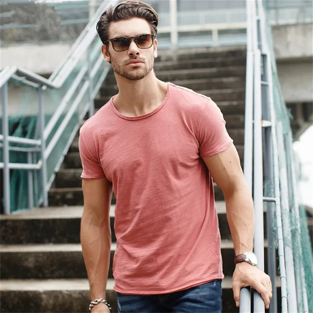 Men’s Cotton Knit Crew-Neck T-Shirt with Short Sleeves by Vimost Shop