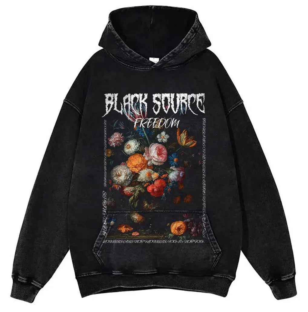 Gothic Rose Letter Print Vintage Washed Oversized T-Shirt by Vimost Shop
