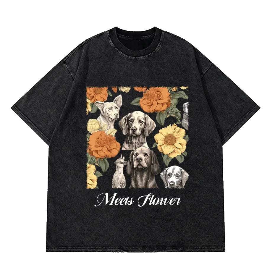 Gothic Dog Letter Print Vintage Washed Oversized T-Shirt by Vimost Shop