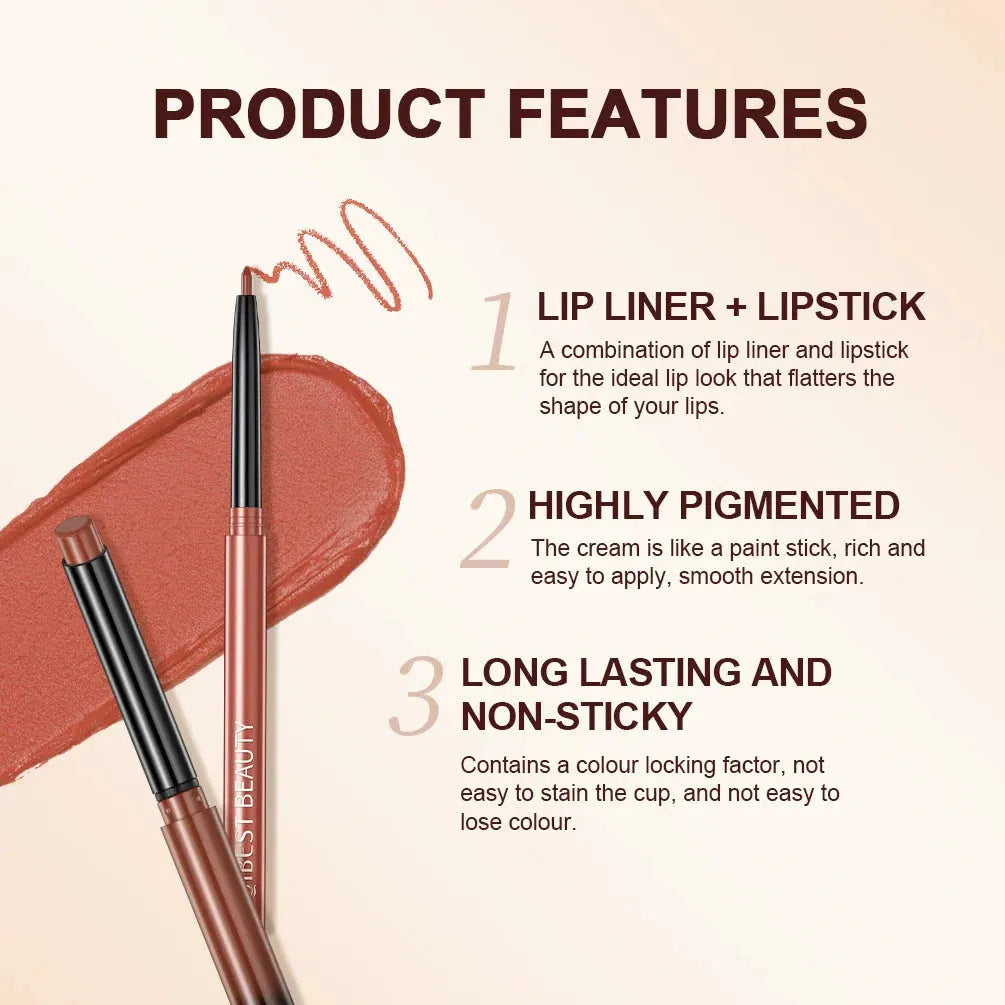QIBEST 2pcs Lipstick Lipliner Pen Set Matte Nude Lip Liner Pencil Waterproof Long Lasting Lipstick Pen Contour Makeup For Women by QIBEST Makeup Store