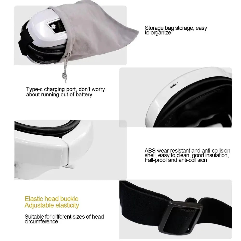 6D Smart Eye Massager Vibration Airbag Compress Eye Care Instrument Bluetooth Music Eye Massage Glasses Eye Relax Fatigue by Raiuleko Official Store