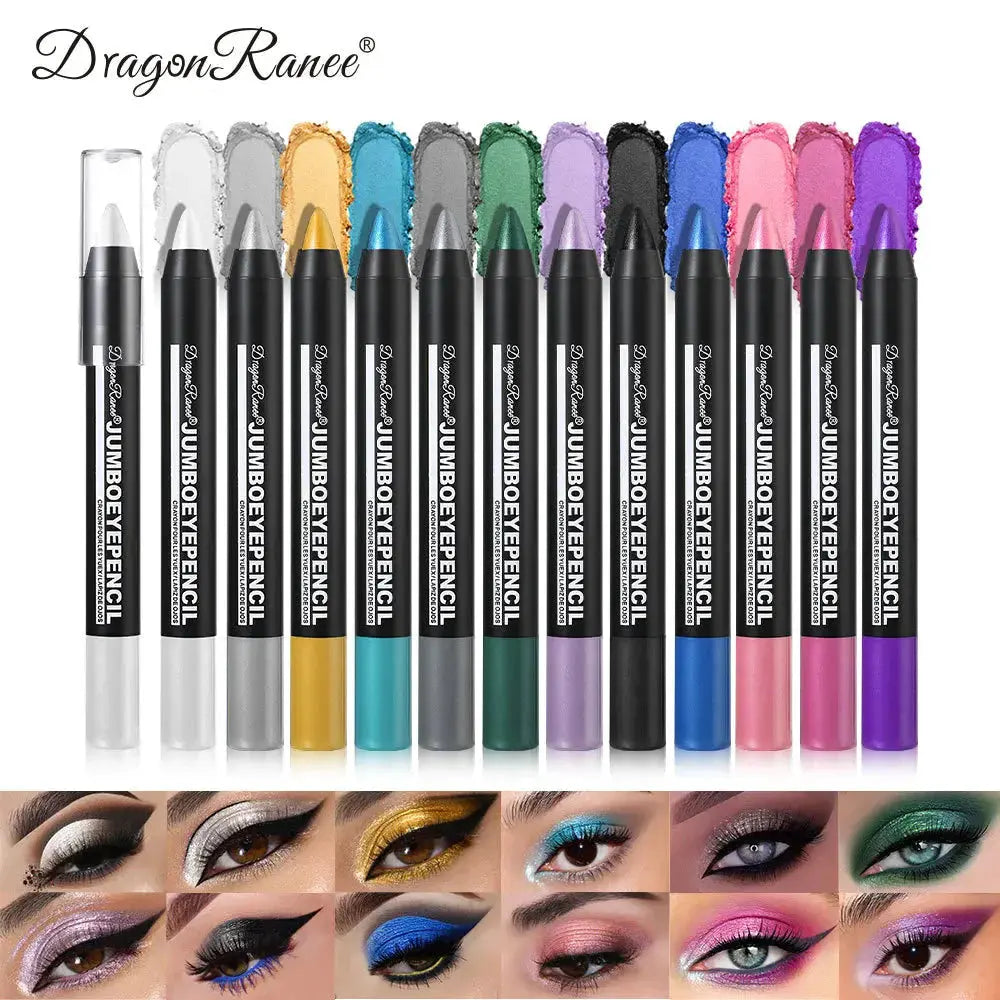 Smoky Dark Green Eyeshadow Pencil Stick Waterproof Pearlescent 12 Colors Metallic Glitter Eye Shadow Highlighter Pen Makeup Tool by HMEINA Store