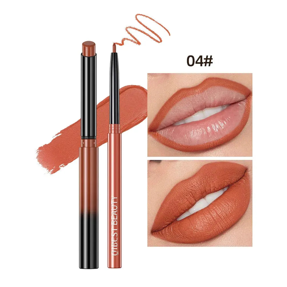 QIBEST 2pcs Lipstick Lipliner Pen Set Matte Nude Lip Liner Pencil Waterproof Long Lasting Lipstick Pen Contour Makeup For Women by QIBEST Makeup Store