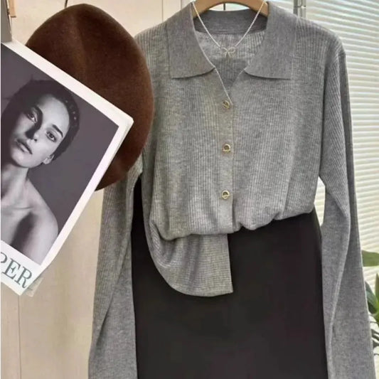 POLO lapel cashmere knit cardigan women's spring and autumn thin loose sweater short wool coat by Vimost Shop