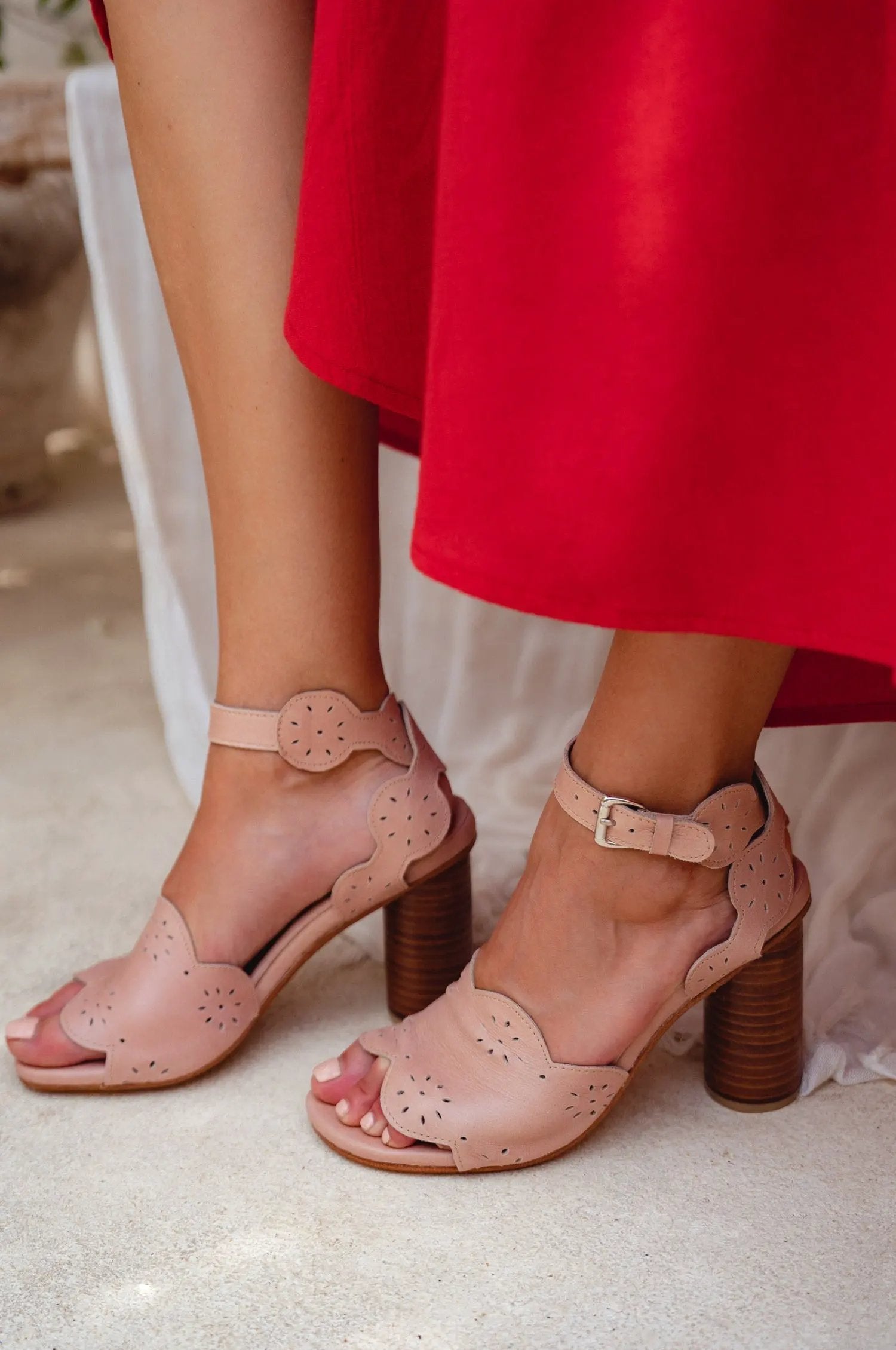 Sakura Block Heel Leather Sandals (Sz. 7) by ELF