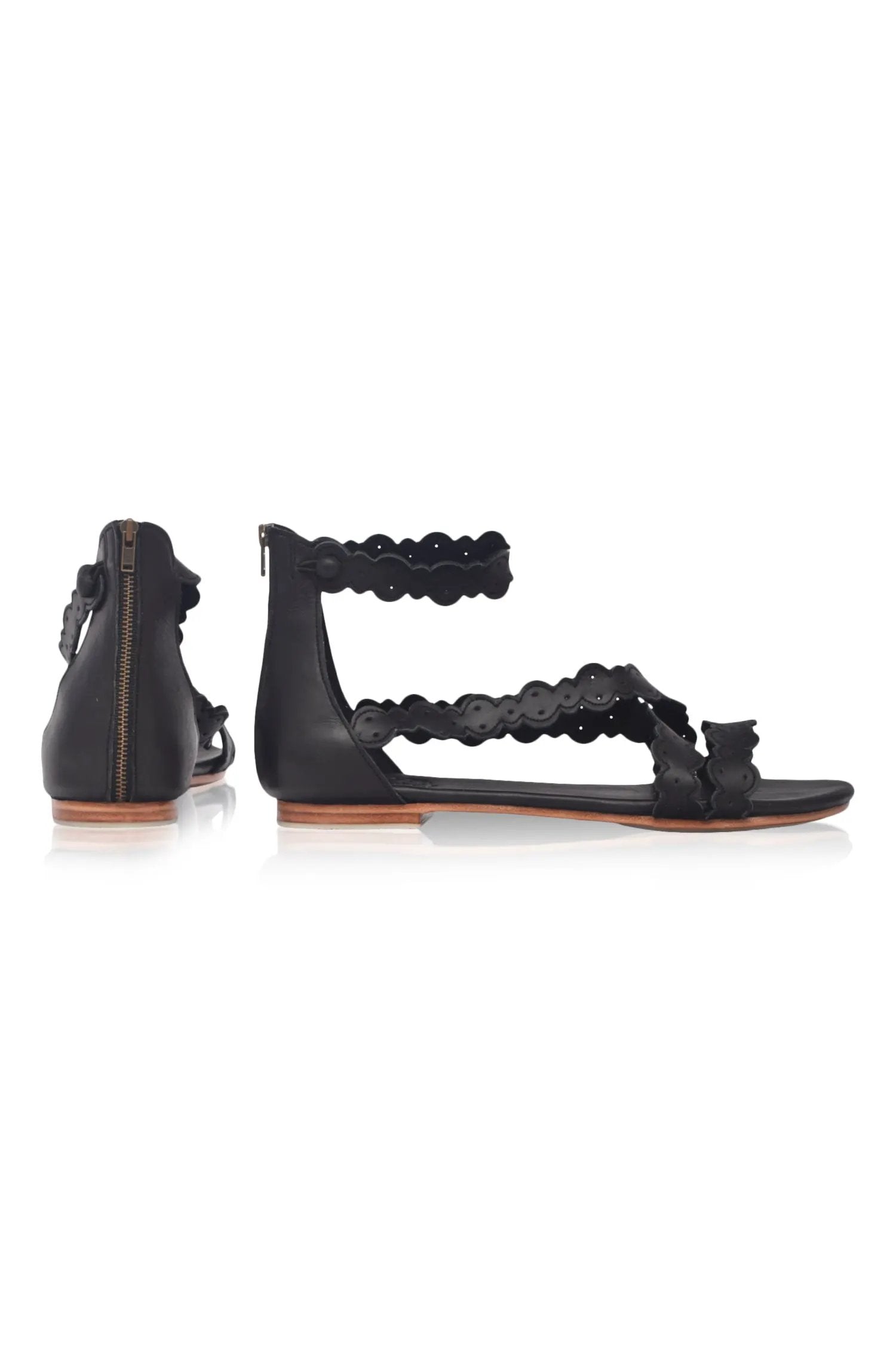 Salty Sea Scalloped Criss Cross Leather Sandals by ELF
