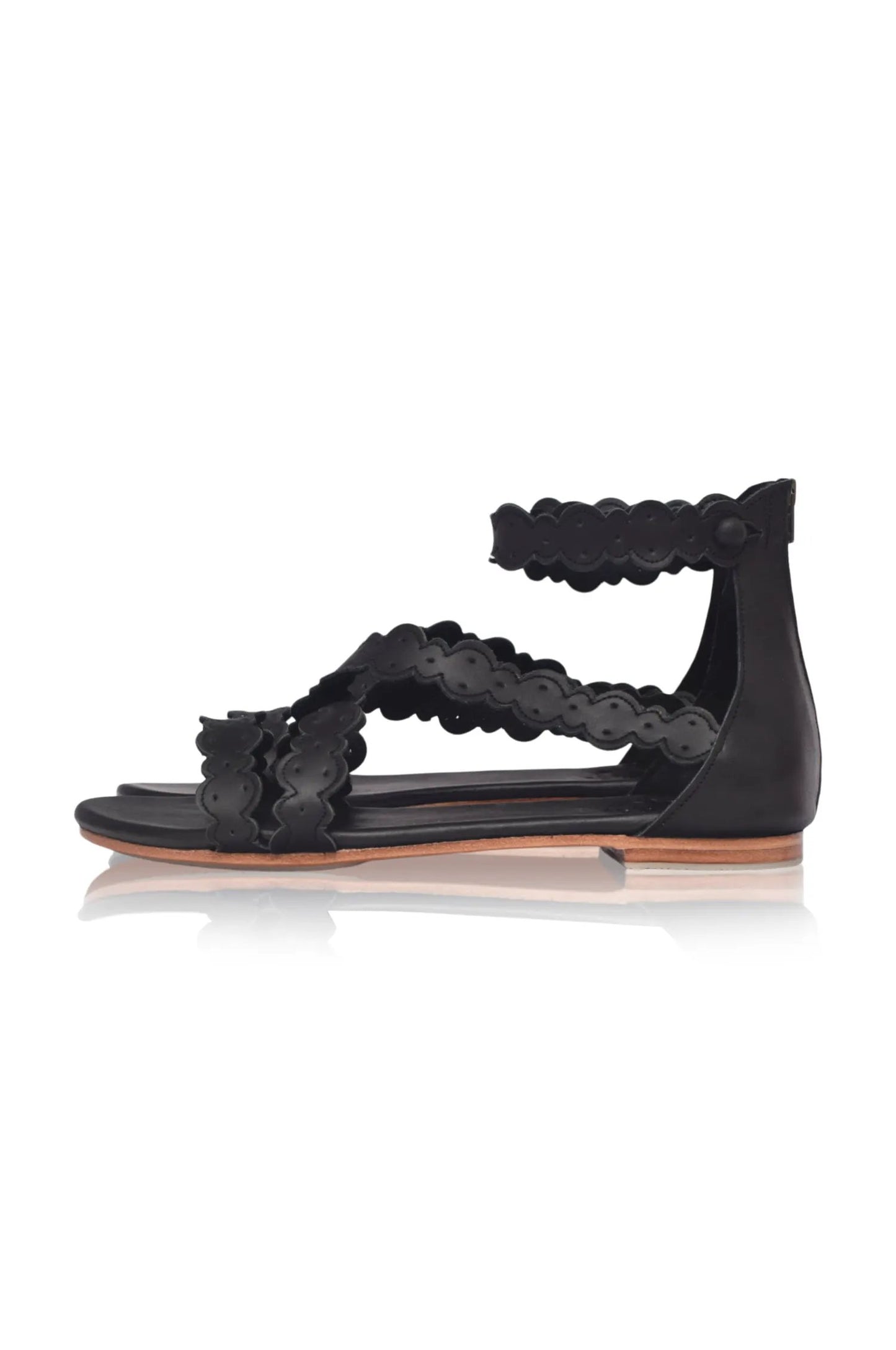 Salty Sea Scalloped Criss Cross Leather Sandals (Sz. 5) by ELF