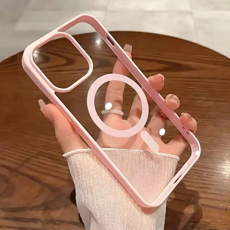 Pink Transparent Acrylic Case for iPhone 17 Air 16 15 14 13 12 11 Pro Max Plus Hard Shockproof Powerful Magnetic Magsafe Cover by 100W Dollar Store