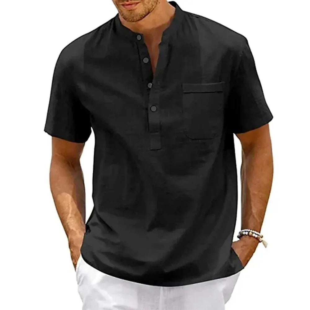Men’s Short-Sleeve Cotton-Linen Henley Shirt by Vimost Shop